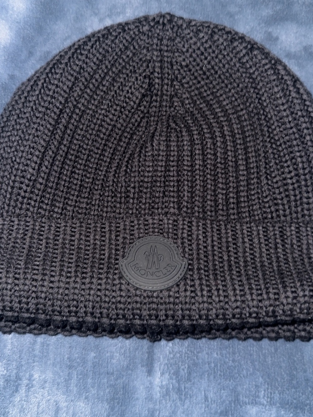 Moncler Black Ribbed Logo Beanie